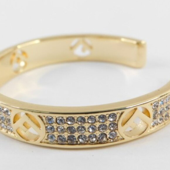 Large 1.75"  Fendi Gold Tone FF Motif Rhinestone Hoop Earrings (AUTHENTIC) - Picture 3 of 10